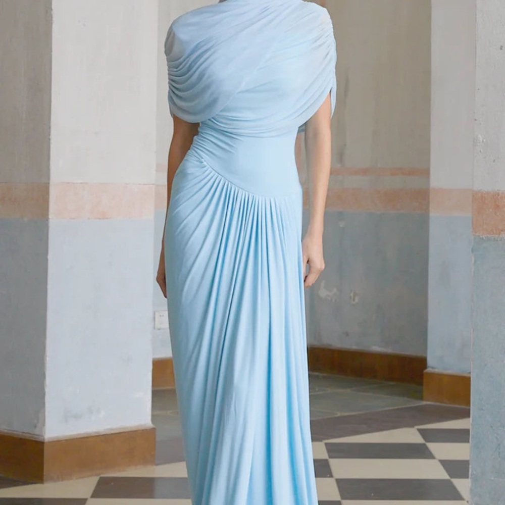 Chic One-Shoulder Light Blue Dress